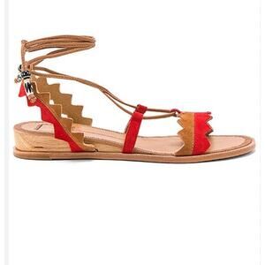 Dolce Vita Pedra Zigzag Suede Flat Wedge Bohemian Sandals Red/Brown Size 7.5